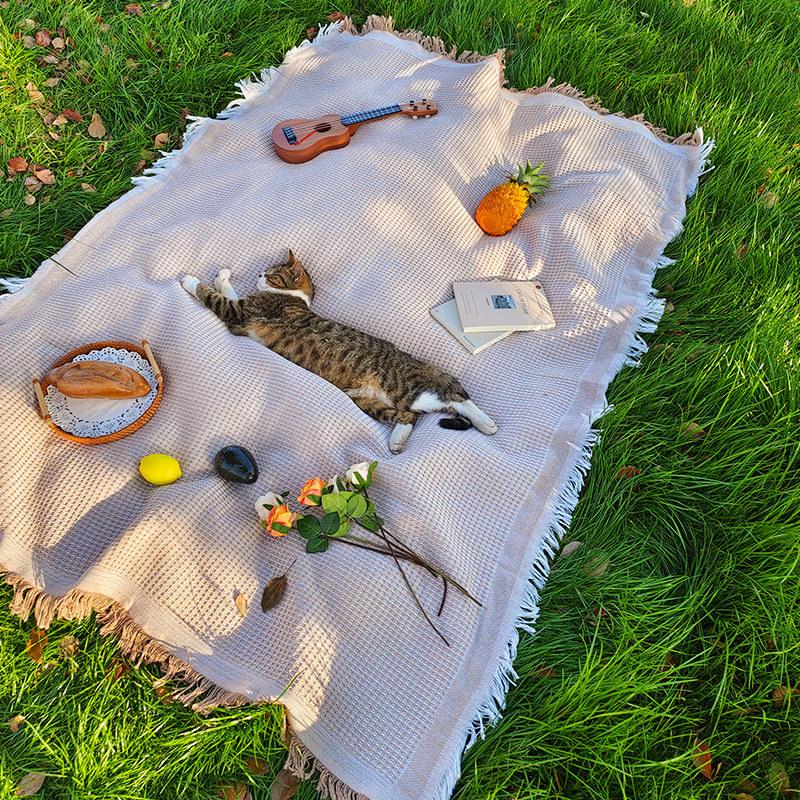 Outdoor picnic mat linen tablecloth camping blanket atmosphere tablecloth picnic mat outing car trunk mat