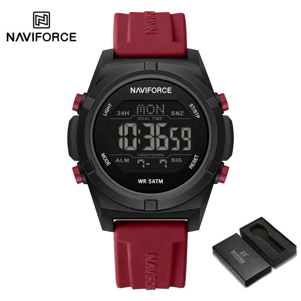 NAVIFORCE Digital Men Boy Watch Outdoor Alarm Chronograph Silicone Strap Waterproof Night Pattern Men Boy Casual Watch Gift NF7127