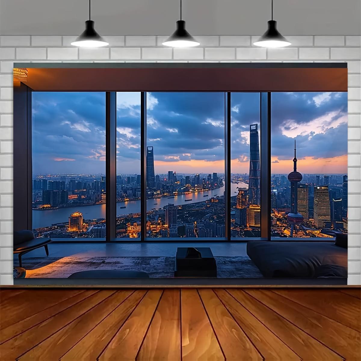 2D plane 1 piece of city night scene window suitable for birthday parties and weddings (as the picture,100x150cm)