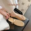 Stylish hollow mesh bag head drag with beach flat bottom half slippers women's sandals