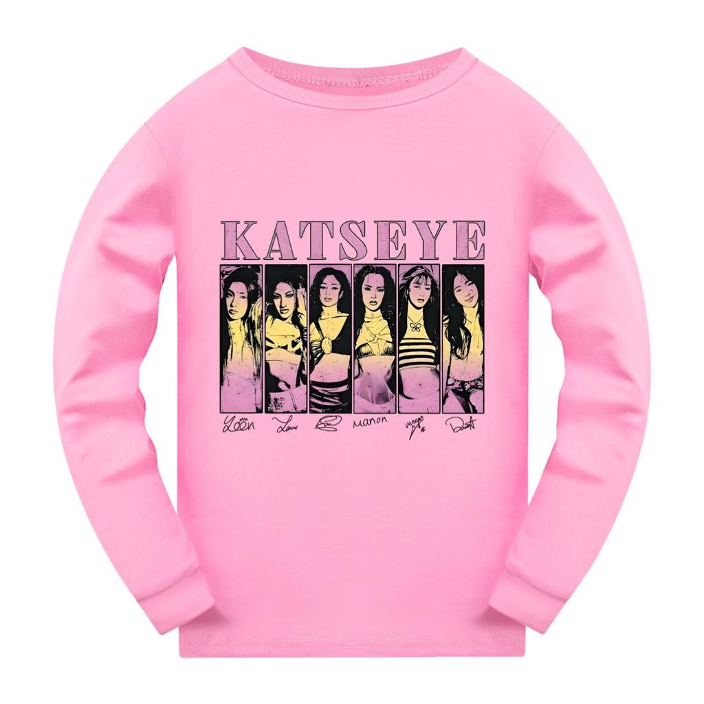 

5304 Kids Girls KATSEYE Print Cotton Long Sleeves T-Shirt 170cm рожевий