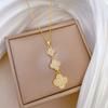 Four-Leaf Flower Personality Fashion Light Luxury Temperament Gorgeous Full Diamond Necklace Female Versatile Collarbone Chain Titanium Steel