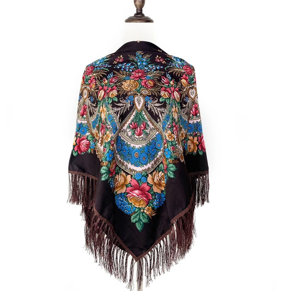 Luxury Floral Print Russian Scarf Women Retro Fringed Square Bandana Scarves Ukrainian Shawl Babushka Handkerchief Head Wraps