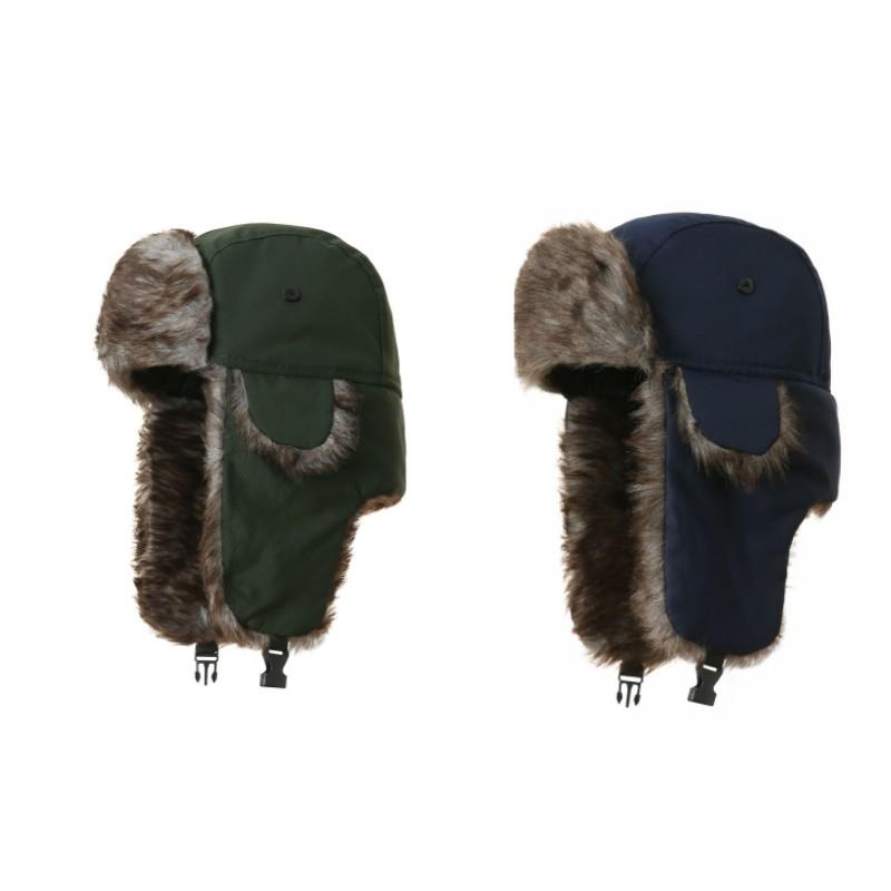 2pcs Men's Winter Trapper Aviator Trooper Earflap Warm Russian Waterproof Ski Hat Bomber Cap Russian Warm Ear Protectors Hats