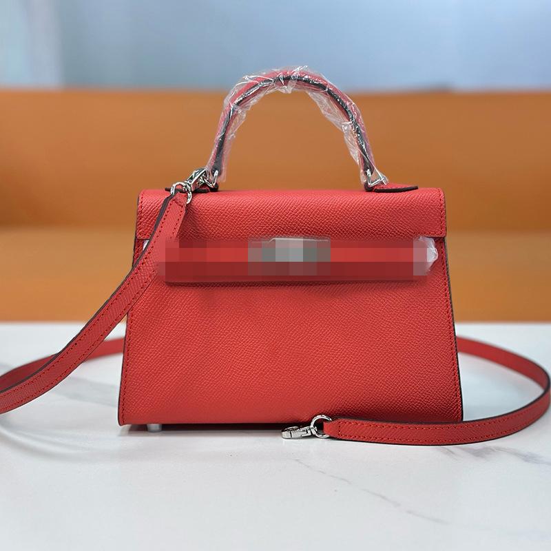 Second Generation Palm Print Cowhide Mini Small Keli Handbag 2025 New Bag Women's Commuter Versatile Shoulder Messenger Bag