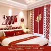 Wedding Room Decor: Double Happiness Banner for Bedroom Headboard & Curtains.