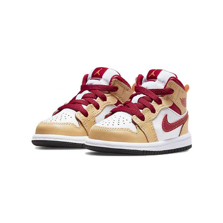 Air Jordan 1 Mid TD Light Curry Cardinal Red Baby Sneakers Brown White-Onyx White 640735-201
