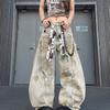 American Street Retro Snake Pattern Camouflage Washed Scimitar Jeans Men and Women Versatile Ruffian Handsome Loose Casual Wide-leg Pants