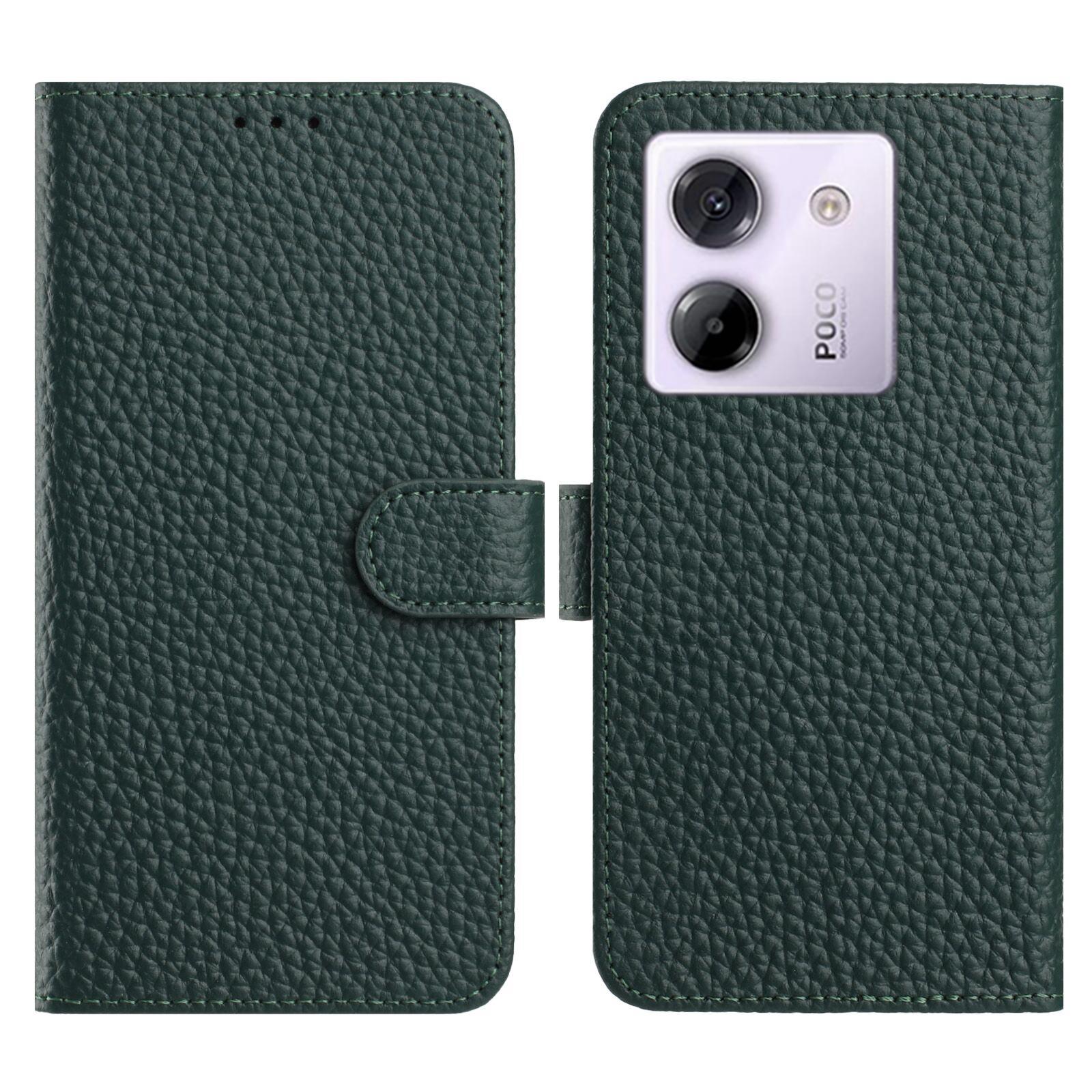 

For Xiaomi Redmi Note 14 5G/Poco M7 Pro 5G Case Wallet Stand Litchi Texture Genuine Cow Leather Flip Phone Cover Green