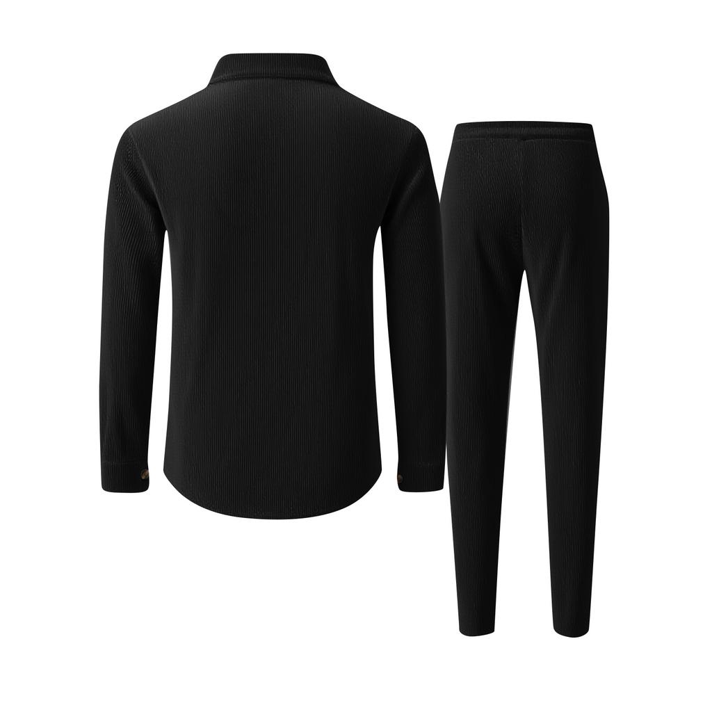 Men's Solid Color Button Double Pocket Long Sleeve Jacket Casual Trousers Two Piece Suit