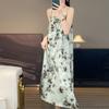 Women's Silk Satin Spring and Summer Floral Halter Dress Show Temperament Elegant Loose National Style Slimming Dress