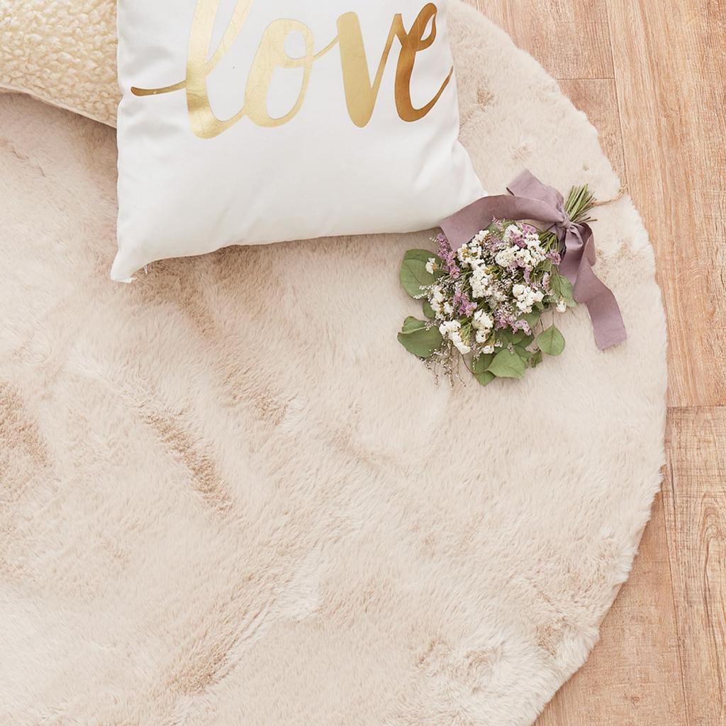 Hagiwara Rug Ivory Diameter 90cm Fluffy and luxurious touch Princess style Suitable for hot carpet and floor heating "Lapin"