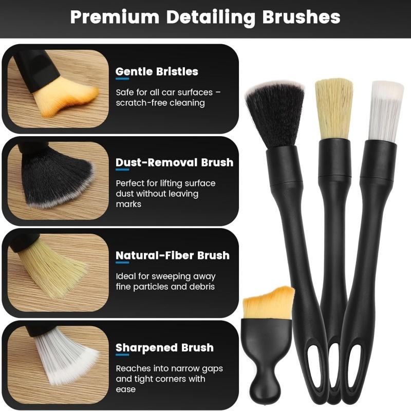 8x Car Detailing Brushes Kit Soft/Middle/Hard Bristle Brush Interior Seat Wheel