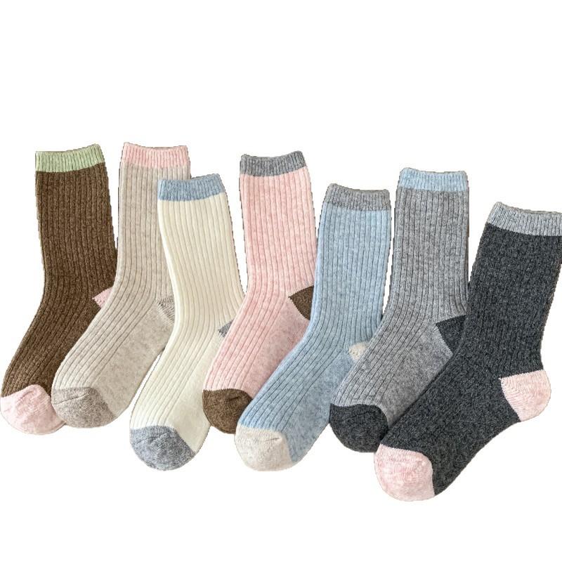 Mittellange Socken für Damen, Verdickte Wollsocken für Herbst und Winter, Unifarbene Damensocken, Bunte Dickgarn-Frotteesocken