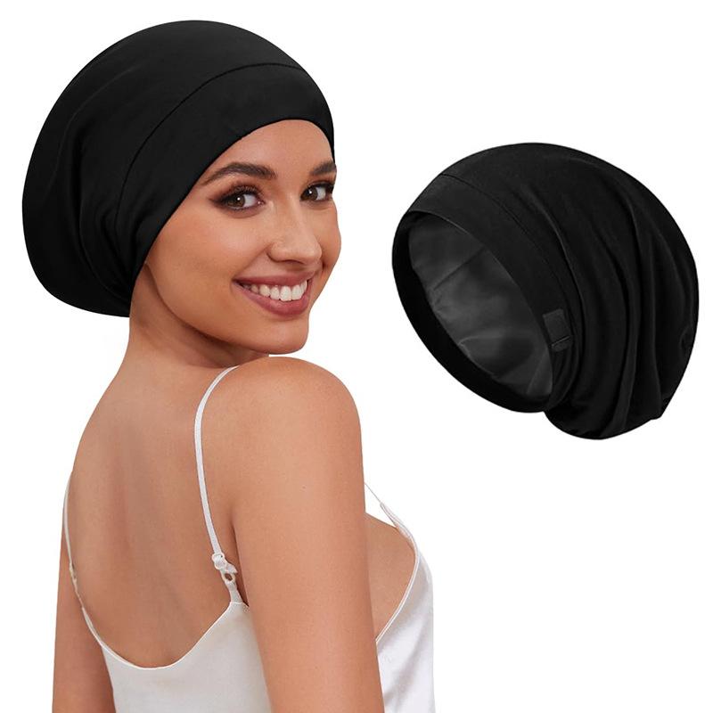 Women's Sleep Caps Adjustable Satin Lined Nightcap with Hair Scrunchie Suitable for Sleeping