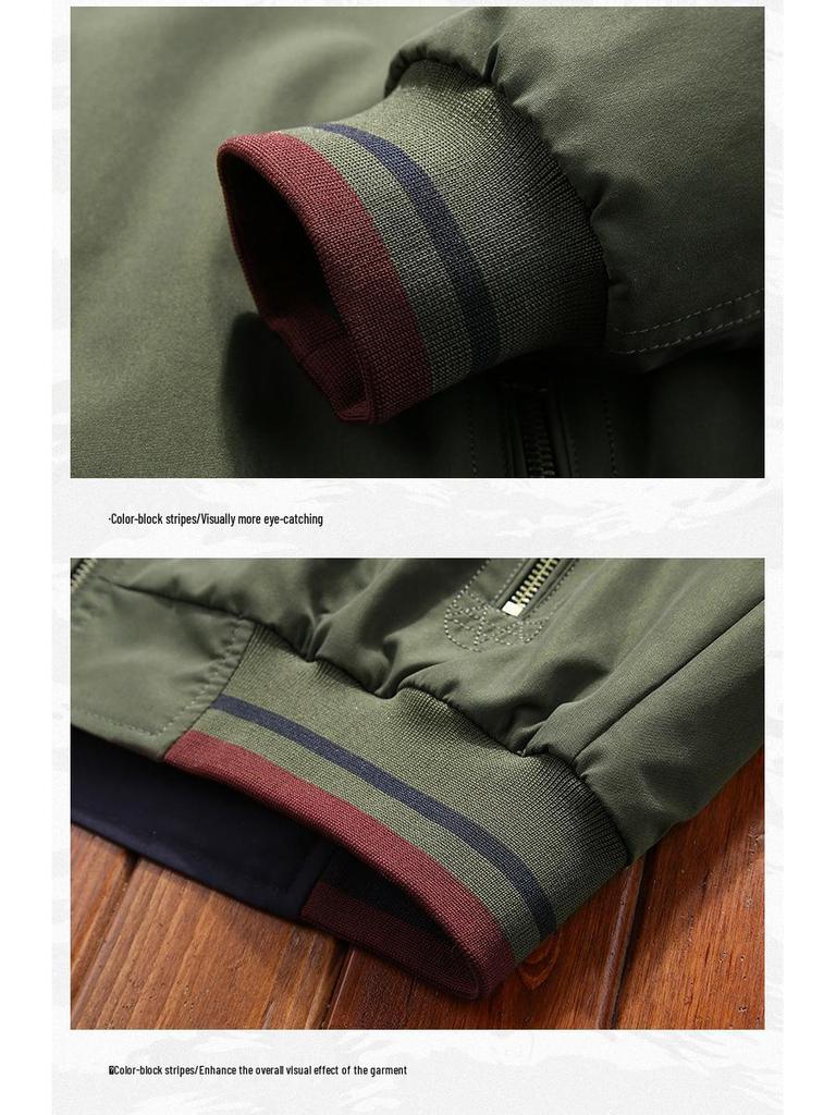 Męska dwustronna kurtka casualowa ze stójką - jednolity kolor na wiosnę i jesień, odpowiednia dla mężczyzn w średnim wieku i starszych