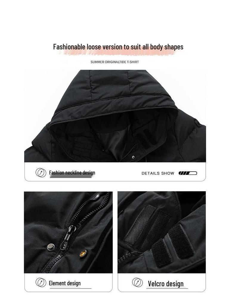 Herren Übergröße Mittellange Kapuzen-Winterjacke - Warmer Baumwollmantel