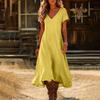 Fashion Women's Color V-neck Long Dress Loose