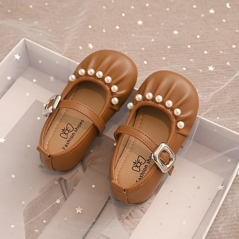 Girls Brown Pearl Decor Mary Jane Dress Shoes 23 коричневый
