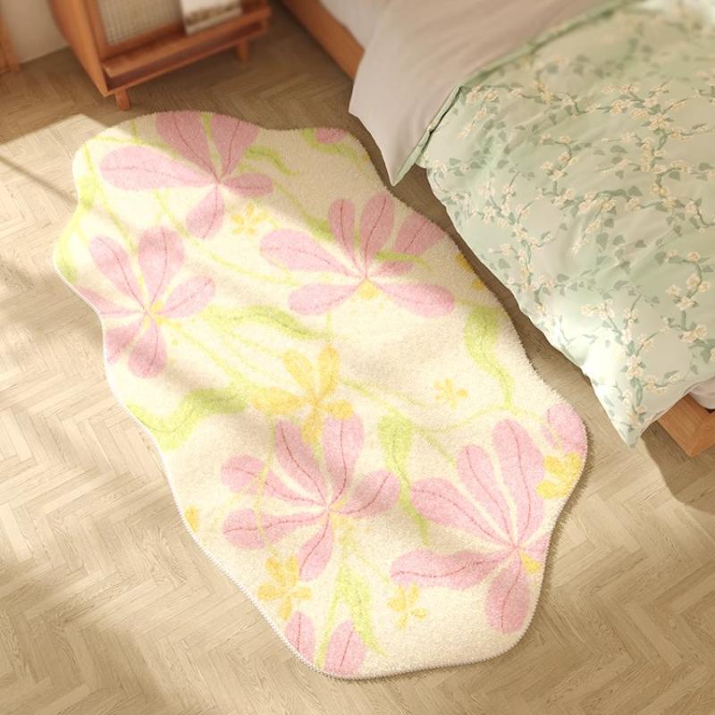 Irregular Shapes Bedroom Decor Carpet Flower Pattern Carpets for Living Room Thick Plush Bedside Floor Mat Fluffy Soft Study Rug