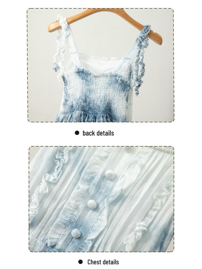 Yunnan Tie-Dye Indigo Fairy-Style Camisole Dress - Women's Elegant Travel Skirt