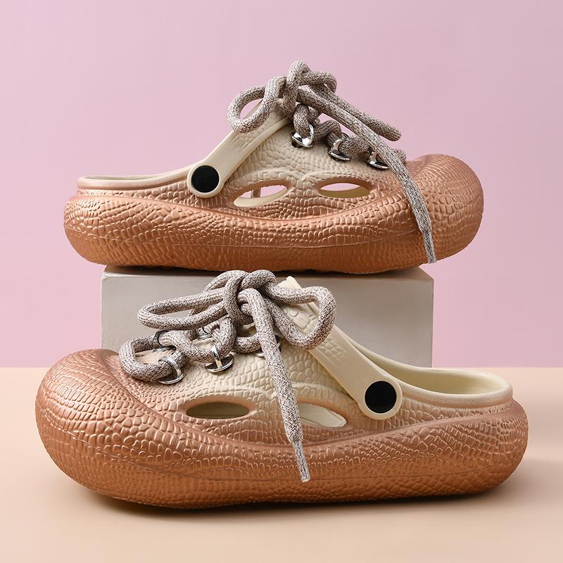 Fashion Plus Size Summer Platform Sandals For Women Men Home Street Garden Shoes Lace-up Style Silver Gold Clogs Couples Beach Slippers