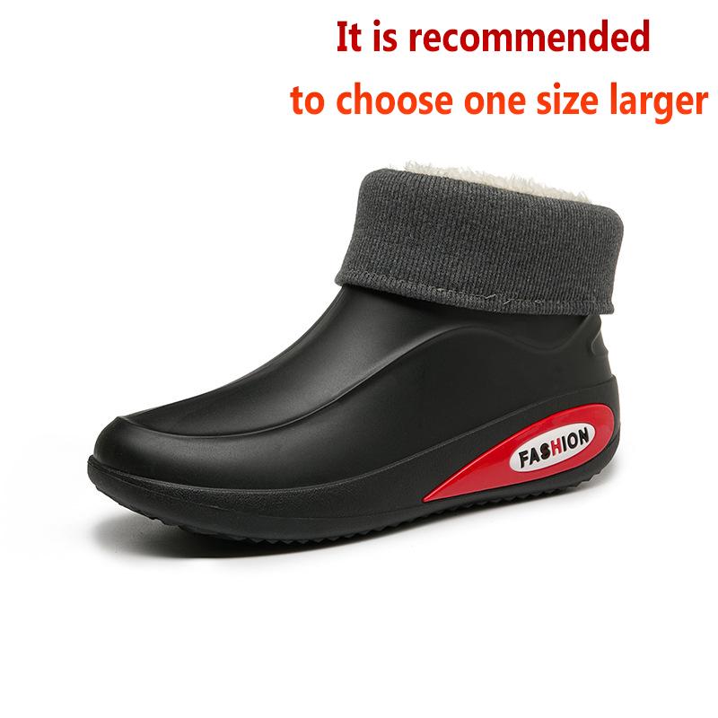 Fashion Rain Shoes Ankle Men Waterproof Shoes Rain Boots Low Top Anti-slip Wear-resistant Plush Kitchen Water Boots Fishing Rubber Shoes