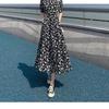 Large Size New Temperament Age-reducing Chiffon Dress Women's Summer Fat Mm Belly Covering and Thin Long Black Floral Dress