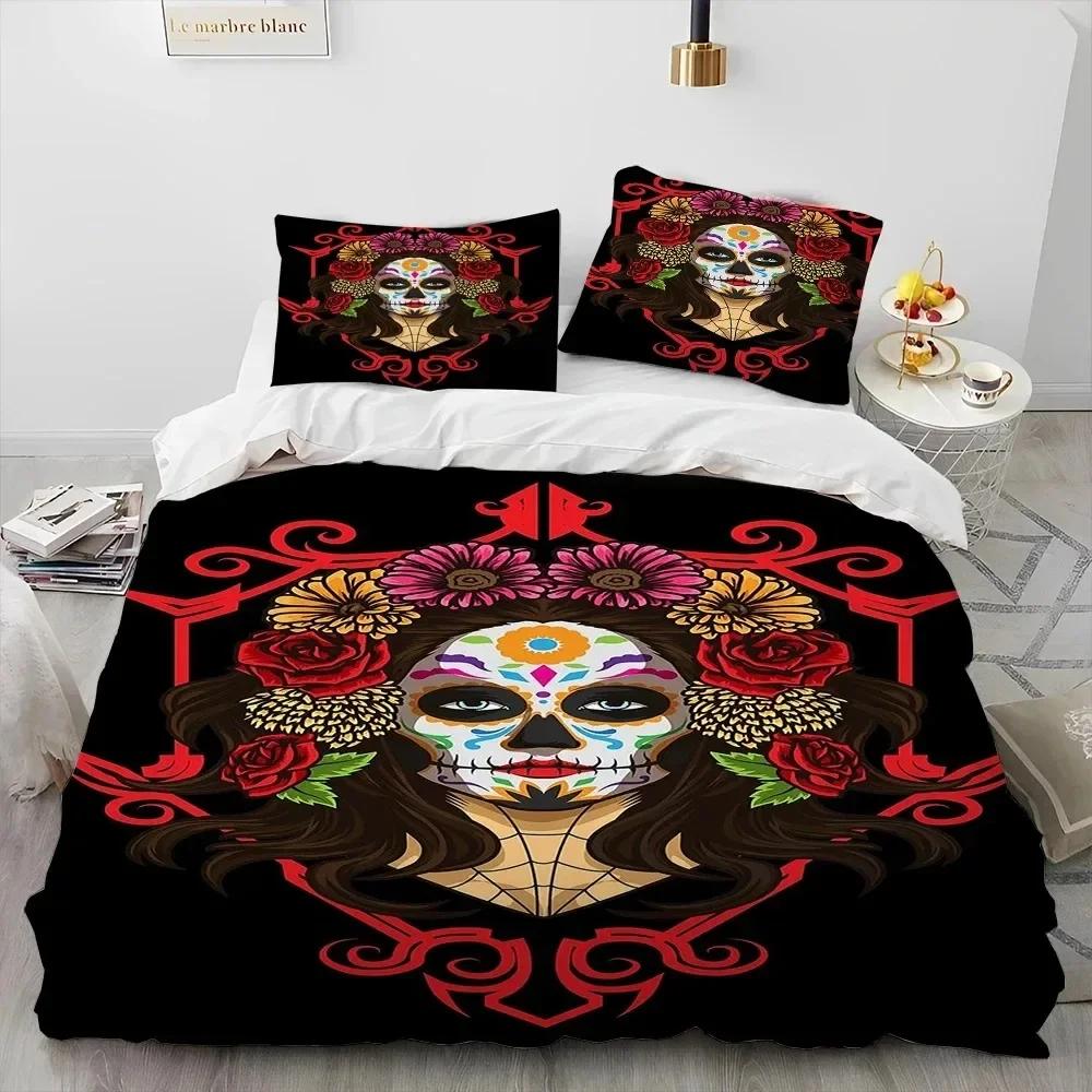 3D Horror Gothic Female Skull Dead Girl 3D Duvet Cover Bedding Set Comforter Linen Pillowcases Home Decor Single Twin King Queen