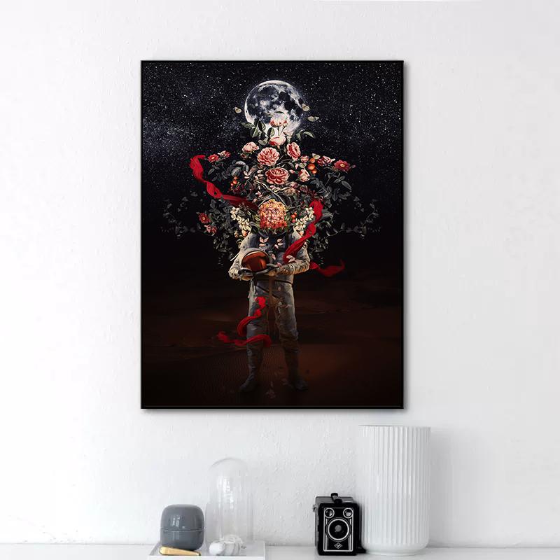 Abstract Colorful Astronaut Space Flower Poster Canvas Painting Nordic Wall Art Picture For Modern Living Room Home Decor Cuadro