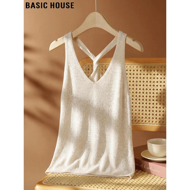 Basic House Women s V-Neck Linen Blend Camisole Top XL