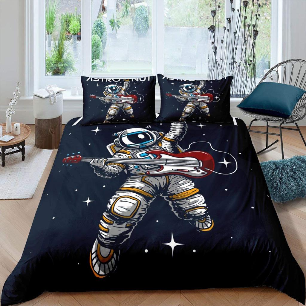 Astronaut Soft Duvet Cover Set Quen Sized Dimensions, Outer Space Beding Set 3pcs for Children Kids Young Girls Adult Peoples,Warm Comforter Cover