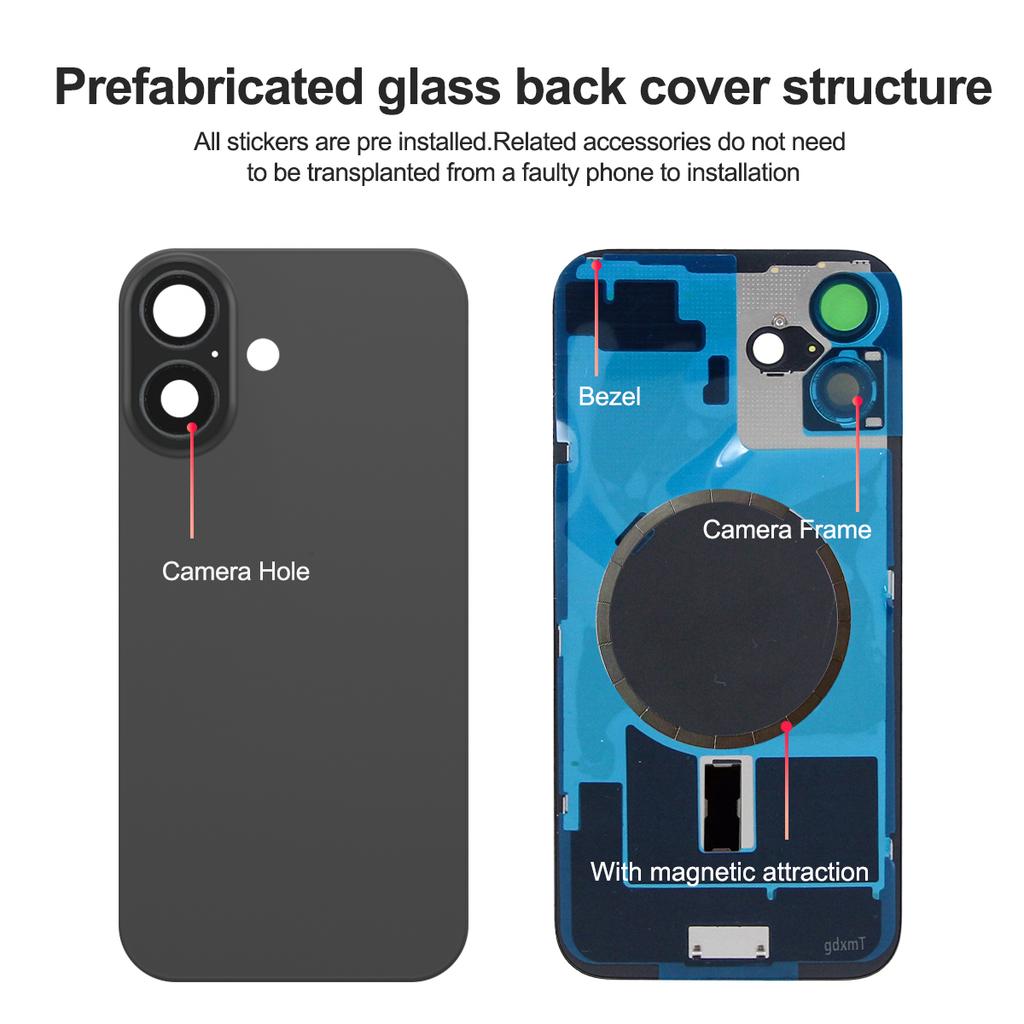 Glass Battery Cover For iPhone 16 16Plus Rear Door Housing Panel Camera Lens Parts For iPhone 16 Plus Battery Cover