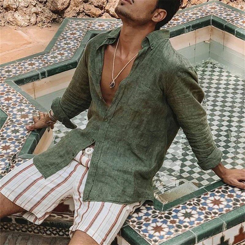 

Loose Casual Lapel Long Sleeve Cardigan Shirt Loose Lapels Shirt Men 1 M