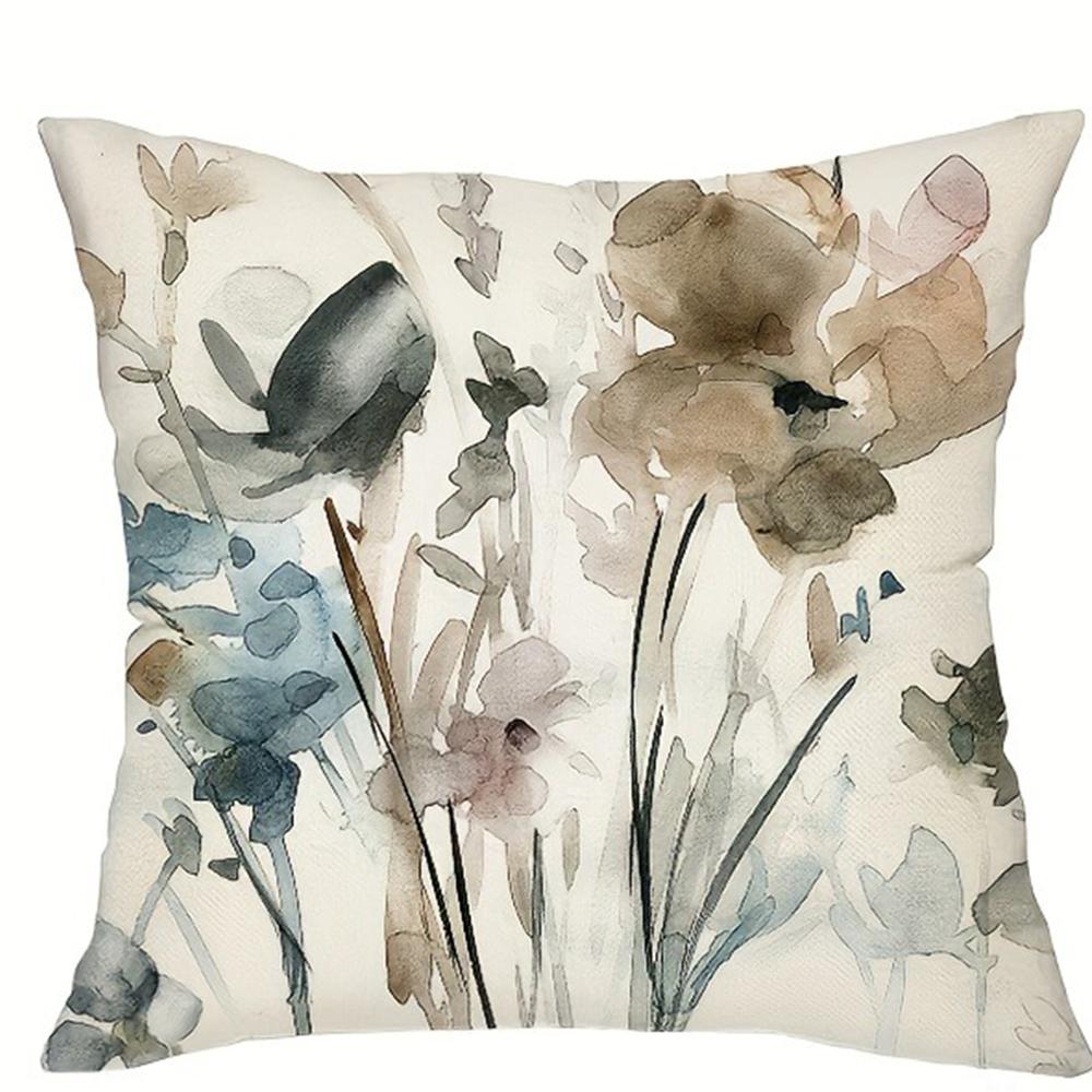 Neutral watercolor floral pattern printing pillowcase living room sofa cushion cover home bedroom room decoration 45x45cm