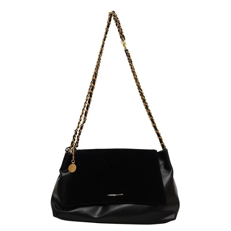 

Популярная ретро-модная большая сумка-тоут для подмышек, женская сумка 2024 года, новая осенне-зимняя простая сумка-мессенджер через плечо с цепочкой чёрный