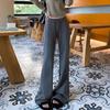 Women's Gray Low-Waist Flare Pants - 2025 Spring Drawstring Casual Slimming Straight Leg Trousers