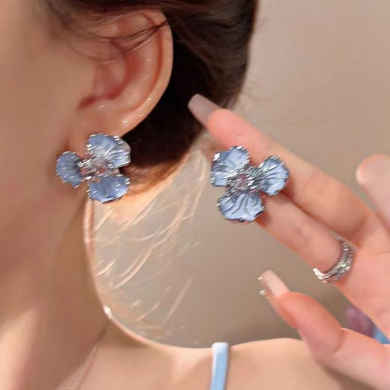 Luxury Dripping Oil Flower Earrings Korean Rhinestone Crystal Stud Earrings For Girls Women Trendy Jewelry Party Accessories