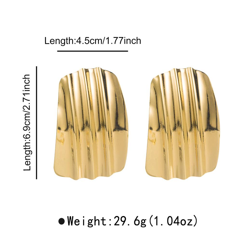 Exaggerated Irregular Geometric Stud Earrings Minimalist Ins Style Metal Wrinkled Texture Fashion Earrings For Women