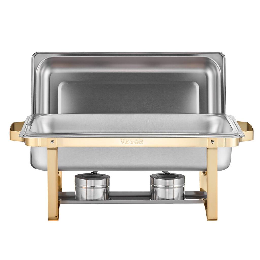 8 Qt 4 Pack Rectangle Chafing Dish Buffet Set Full-Size & Half-Size Pans
