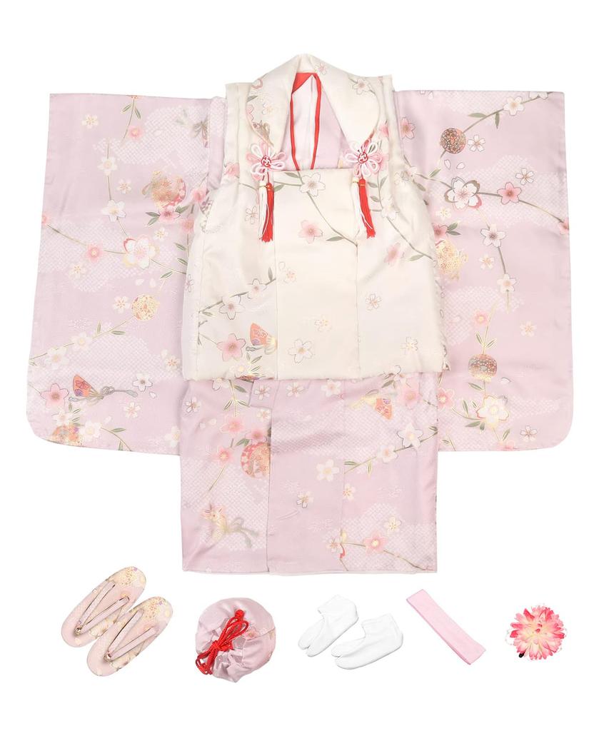 Shichigosan kimono set for dull Pale purple night cherry [KYOETSU] [Kyoetsu] 3-year-old girls, (2. blossoms)