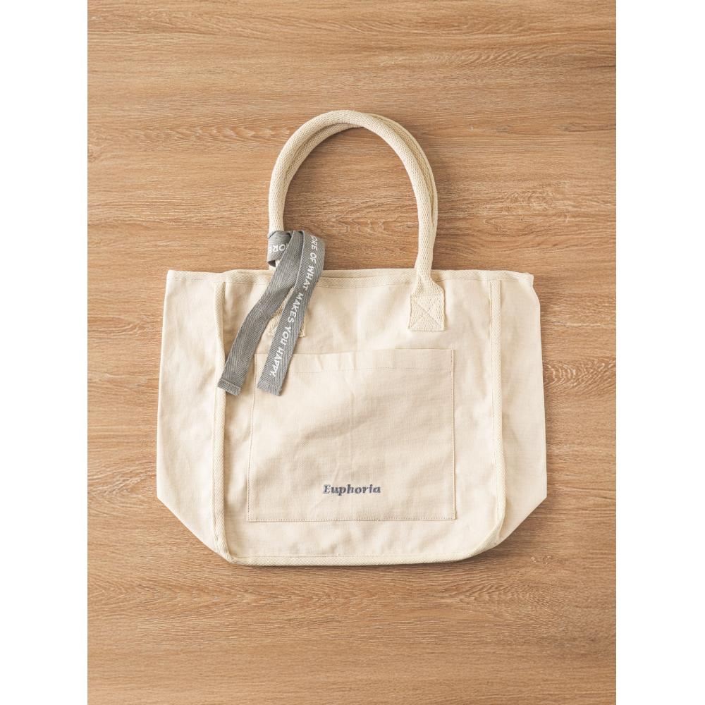 Daiso Embroidered Point Cotton Shoulder Bag  Ivory 