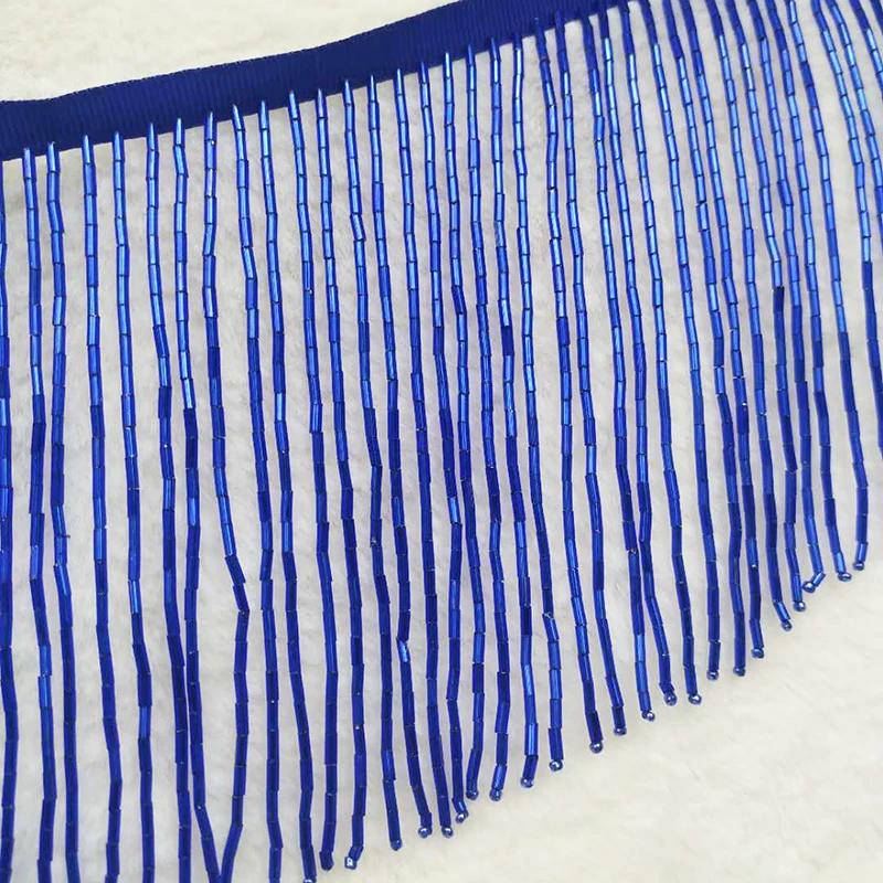 Shiny Glass Tube Beaded Fringe Tassel Trim Ribbon Stage Latin Dress Trim Lace Ribbon Decor for Clothing Sewing Diy Accessories