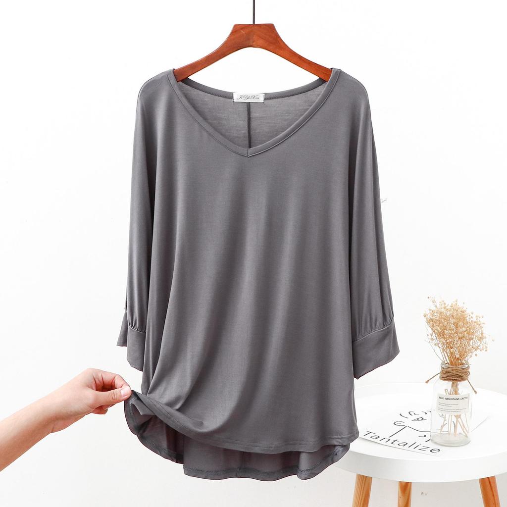 Korean Style V-Neck Batwing Sleeve Loose Top for Autumn and Spring
