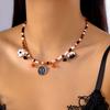Halloween Colorful Rice Beads Chain Necklace for Women Men Black Cat Spider Bat Pumpkin Ghost Pendant Choker Clavicle Jewelry
