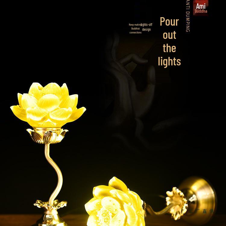 Seven-Color LED Crystal Lotus Lamp for Buddha and Guanyin Offerings