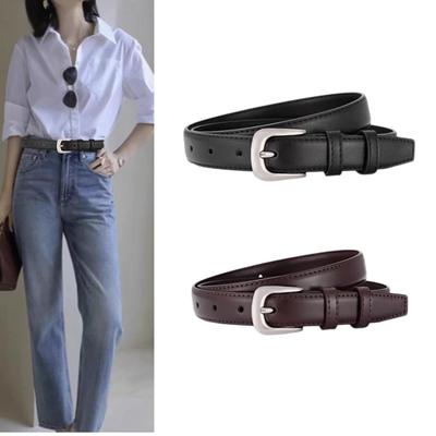 Ladies' Wide Casual Leather Belt with Silver Buckle for Denim Trousers
