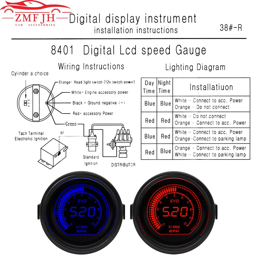 2" 52mm Tachometer Voltage Water Temp Oil Temp Oil Press Boost Vacuum Air Fuel Ratio Exhaust Temp LED Digital Display Red Blue