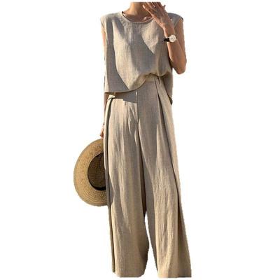 Women's Spring and Summer Fashion Casual Loose Sleeveless Top Loose Wide Leg Trousers Two-piece Set