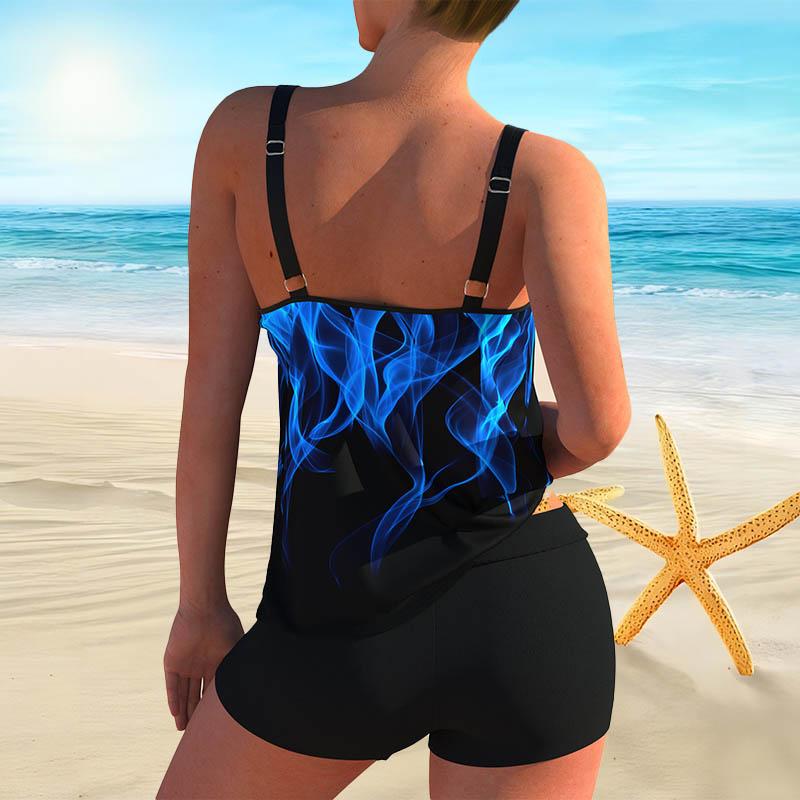 Women's Shoulder Strap Swimsuit with Graffiti Print Bikini Short Tank Top Swimsuit